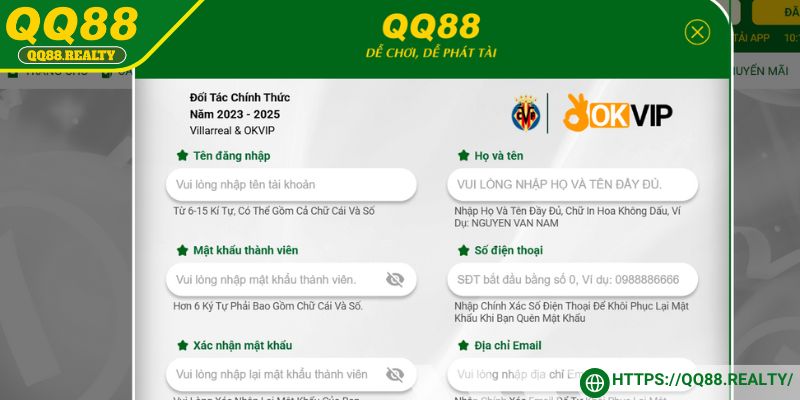 Bạn thực hiện đăng ký tài khoản QQ88 trải nghiệm